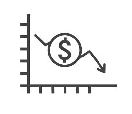 Line graph icon showing a downward trend with a dollar sign, indicating a decrease in inventory value or revenue.