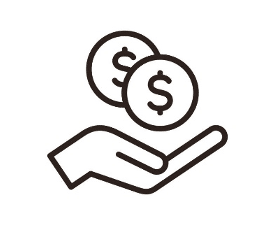 Outline of a hand facing up with two coins marked with dollar signs hovering above the palm, symbolizing payment or inventory management for resilient ops.